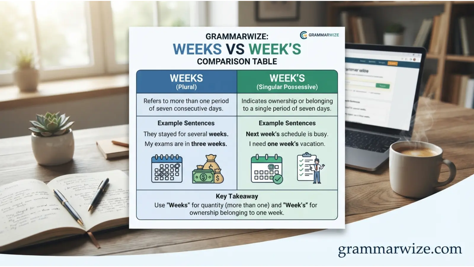 Weeks vs Week’s Comparison Table