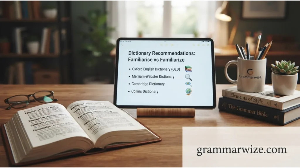 Dictionary Recommendations for Familiarise and Familiarize