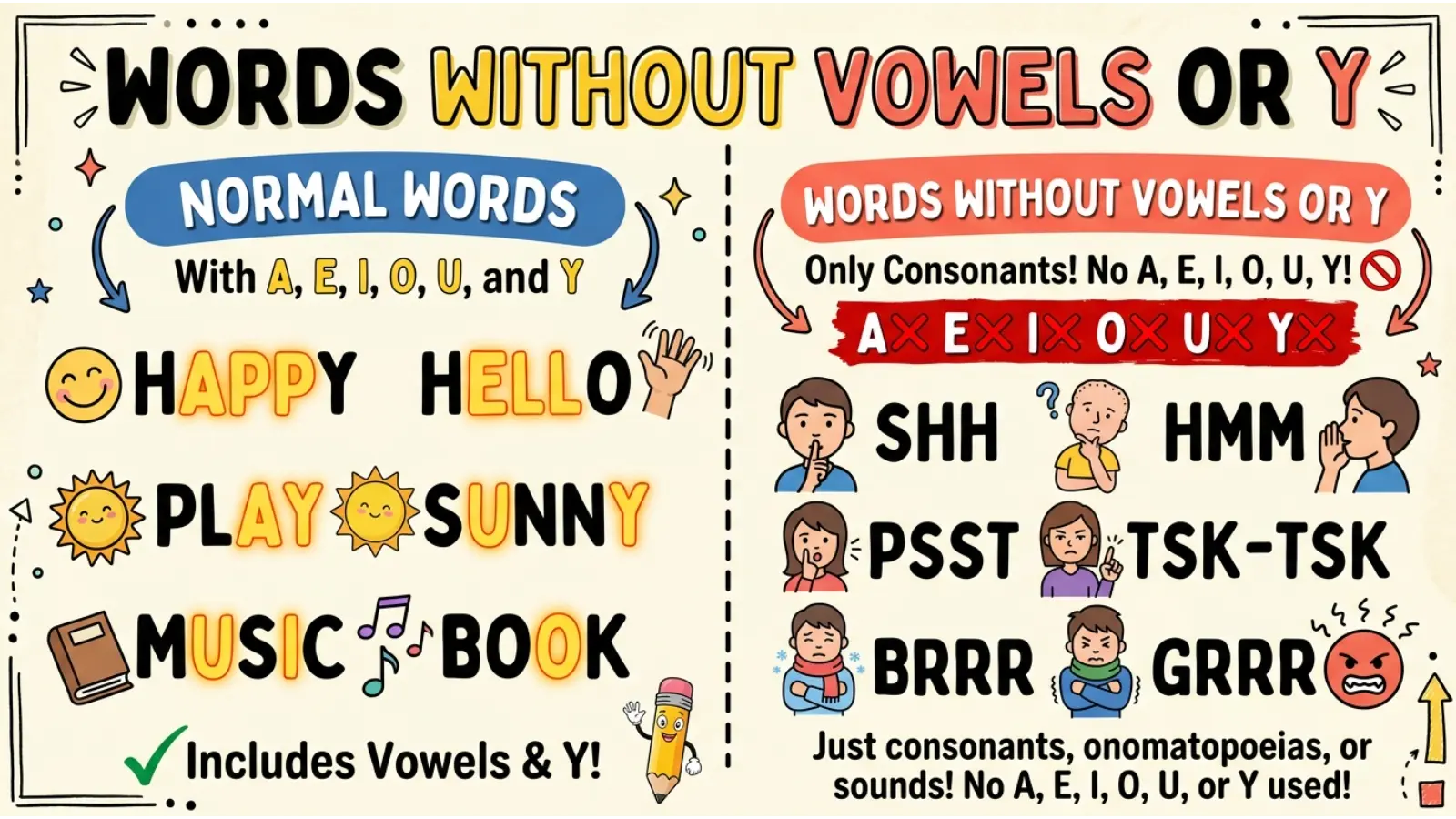 words without vowels or y